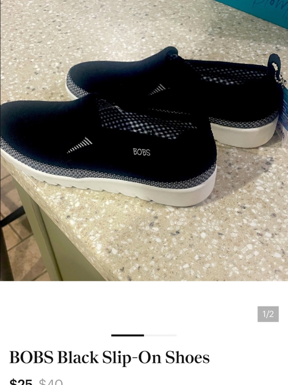 Skechers BOBS Black Slip-On Loafers with White Sole